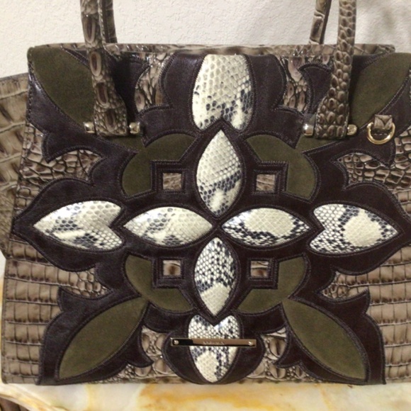 Brahmin Brown Leather/Suede/Snakeskin Priscilla Satchel (Like New) - Picture 5 of 16